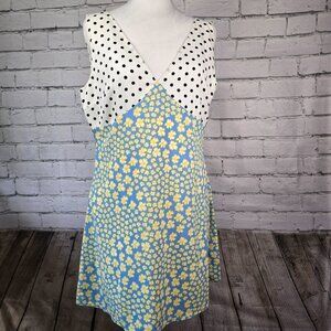 WOMENS PRETTY GARBAGE SUNDRESS VNECK SLEEVELESS LINED MIXED PRINT SIZE LARGE